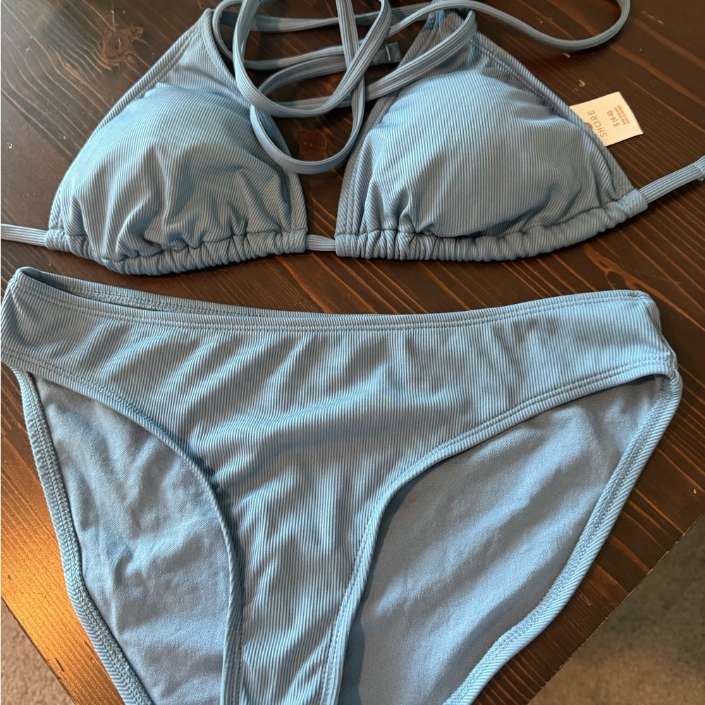 Shade & Shore Ribbed Blue Swimwear